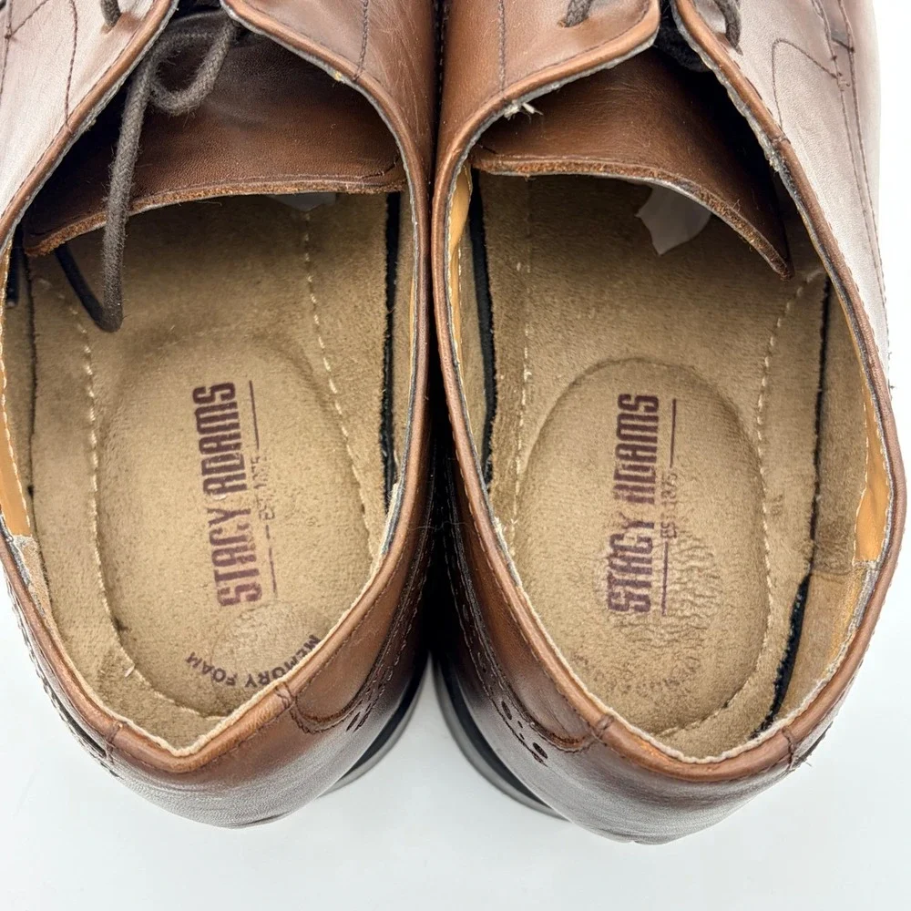 Stacy‎ Adams Mens 10.5 Square Toe Oxfords Brown Leather Memory Foam
